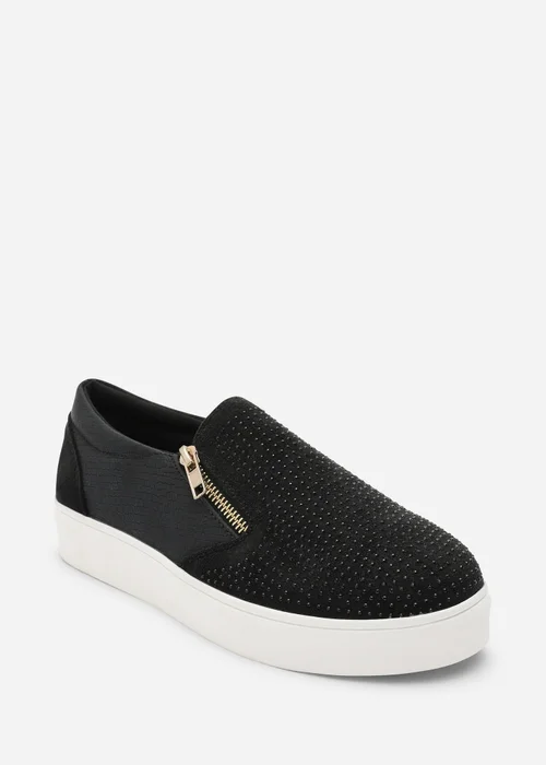 Where's That From Florina Black Zip Trainer With Diamante Toe - 4 Image 3