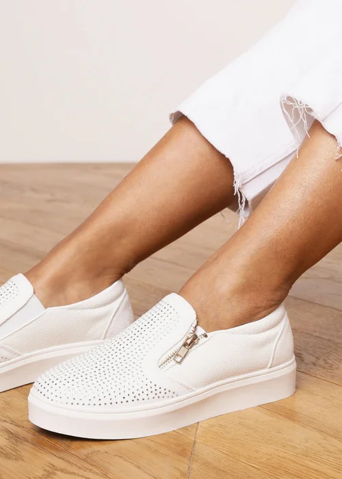 Where's That From Florina White Zip Trainer With Diamante Toe - Size 3 Image 1