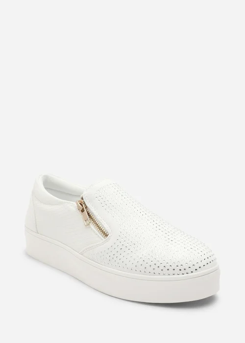 Where's That From Florina White Zip Trainer With Diamante Toe - Size 3 Image 3