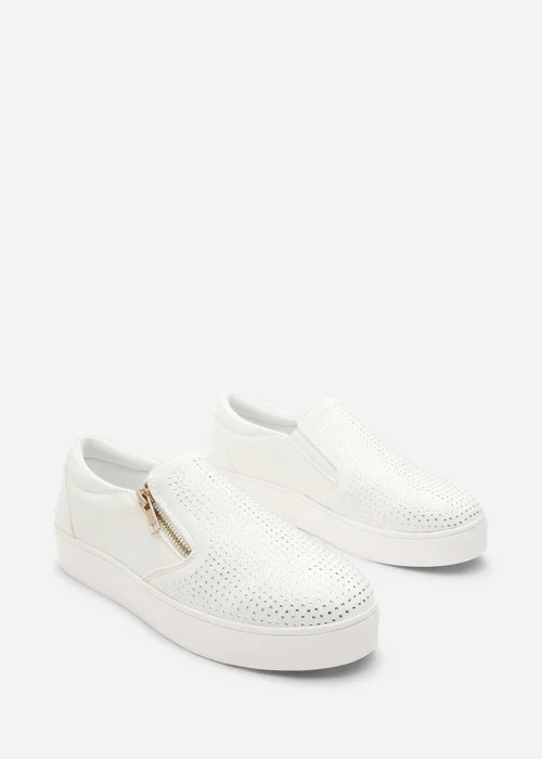 Where's That From Florina White Zip Trainer With Diamante Toe - Size 3 Image 4