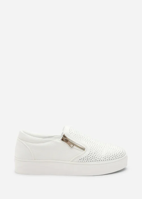 Where's That From Florina White Zip Trainer With Diamante Toe - 5 Image 1