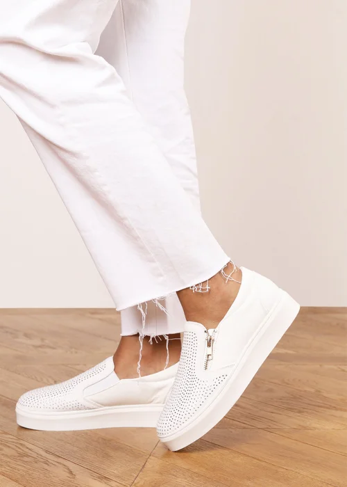 Where's That From Florina White Zip Trainer With Diamante Toe - 5 Image 6