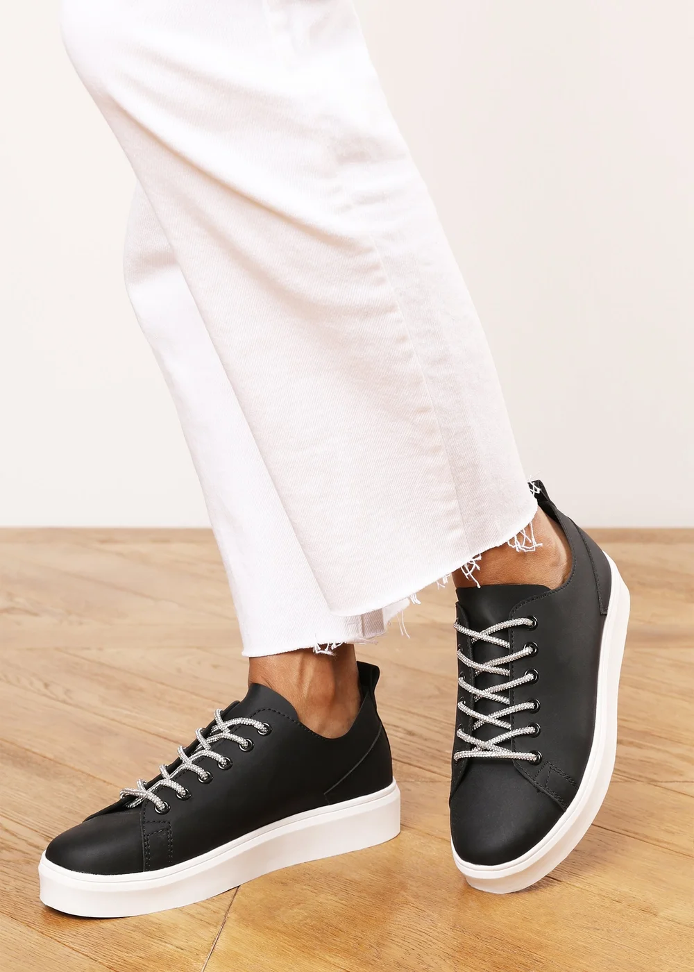 Where's That From Eliane Black Lace-up Low Wedge Trainer - 7 Image 2