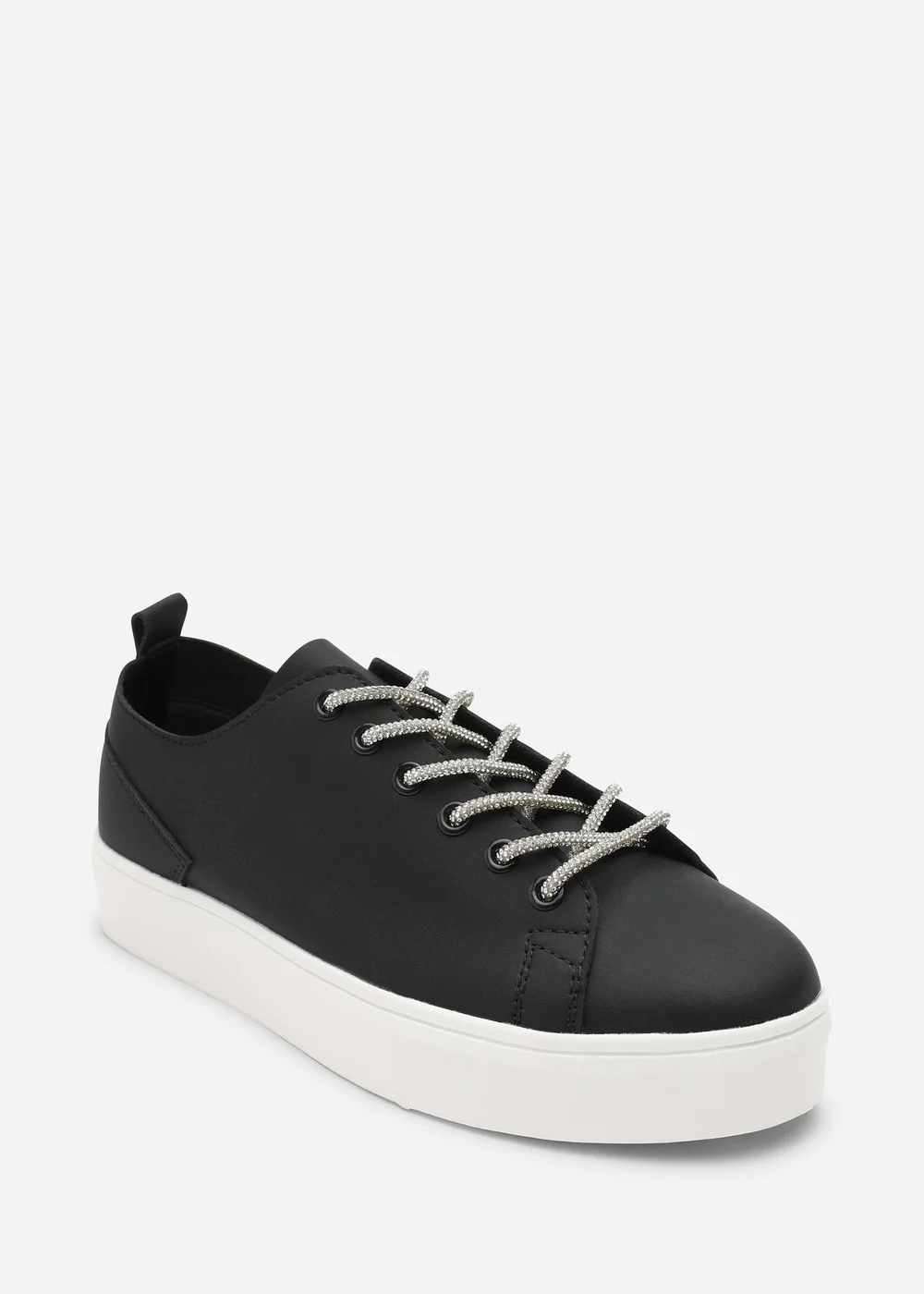 Where's That From Eliane Black Lace-up Low Wedge Trainer - 7 Image 1