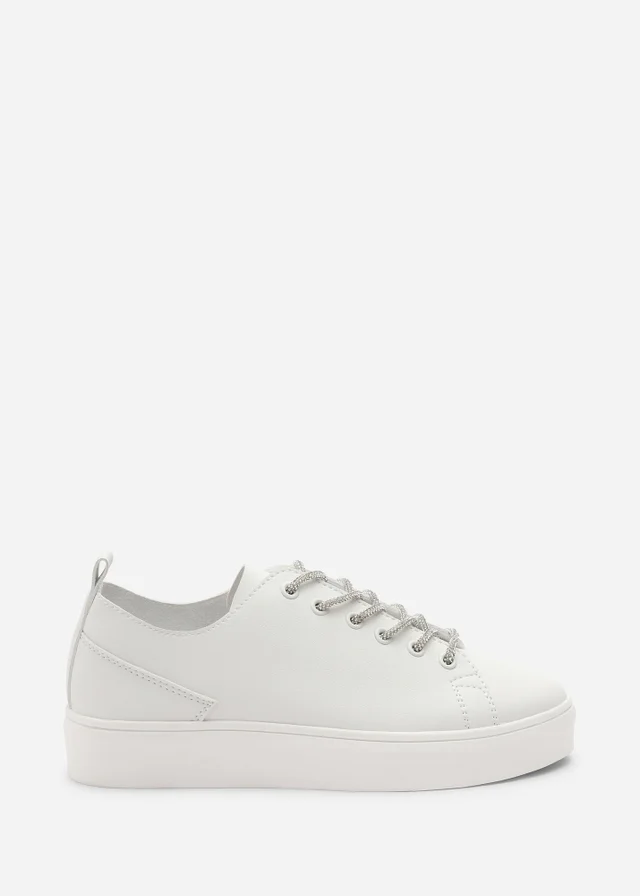 Where's That From Eliane White Lace-up Low Wedge Trainer