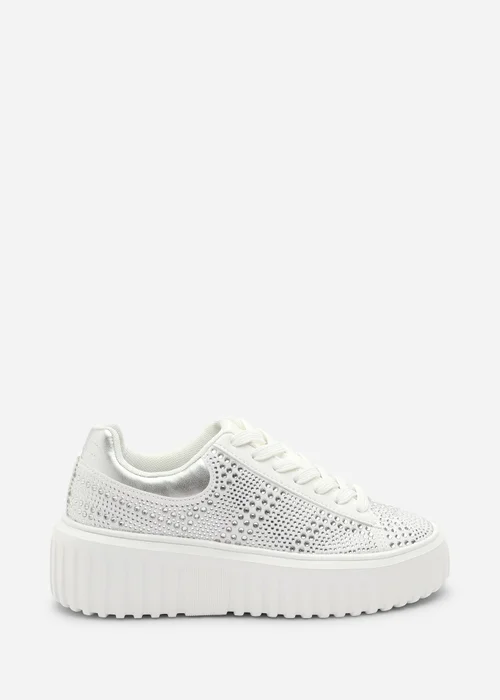 Where's That From Darcia White Chunky Sole Trainer With Diamante Pattern - Size 3 Image 2