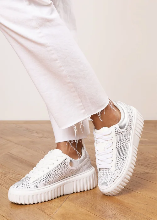 Where's That From Darcia White Chunky Sole Trainer With Diamante Pattern - Size 3 Image 1