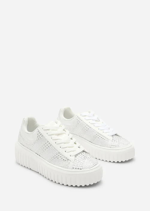 Where's That From Darcia White Chunky Sole Trainer With Diamante Pattern - Size 3 Image 4