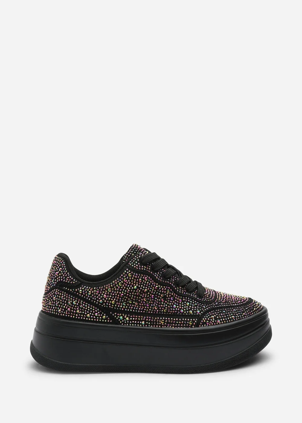 Where's That From Caia Black Lace-Up Trainer With Diamante Detail - 5 Image 1