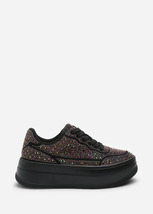 Where's That From Caia Black Lace-Up Trainer With Diamante Detail - 5 Image 1