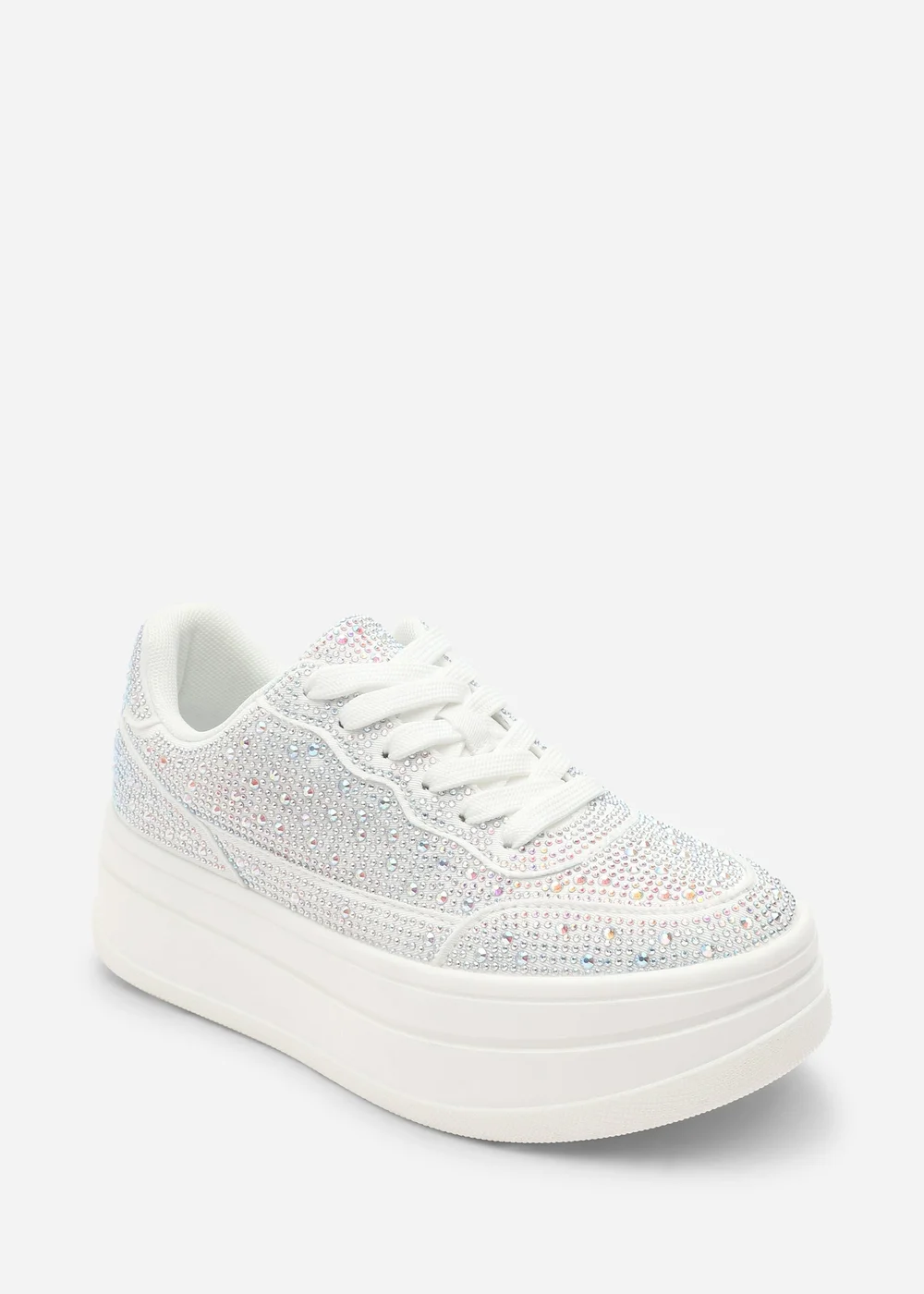 Where's That From Caia White Lace-Up Trainer With Diamante Detail - 8 Image 3