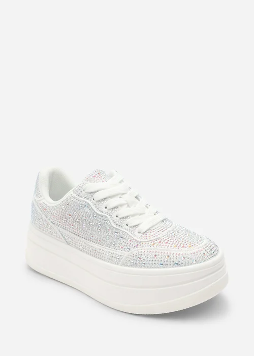 Where's That From Caia White Lace-Up Trainer With Diamante Detail - Size 3 Image 3