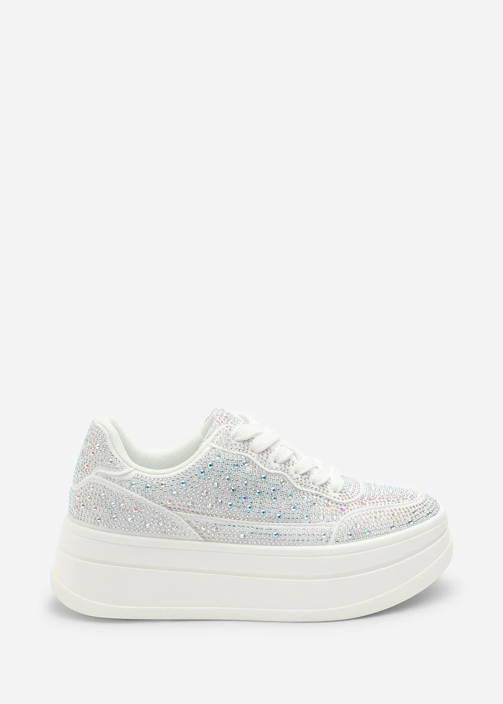 Where's That From Caia White Lace-Up Trainer With Diamante Detail - 8 Image 1