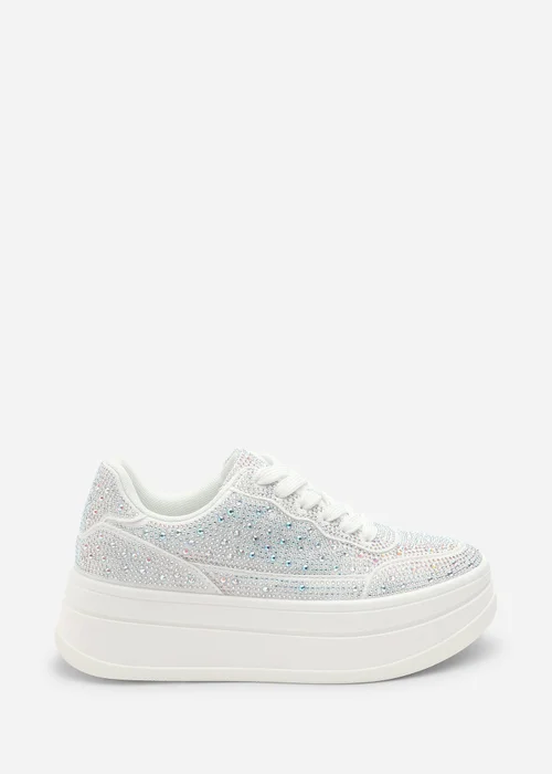 Where's That From Caia White Lace-Up Trainer With Diamante Detail - 8 Image 1