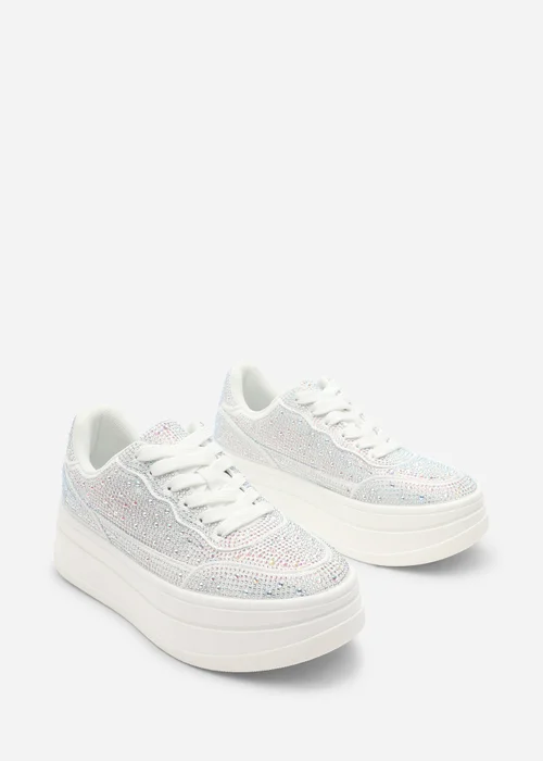 Where's That From Caia White Lace-Up Trainer With Diamante Detail - Size 3 Image 4