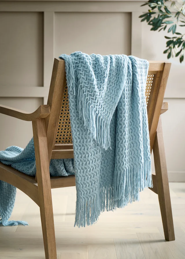 Appletree Textured Knit Heavyweight Blue Throw