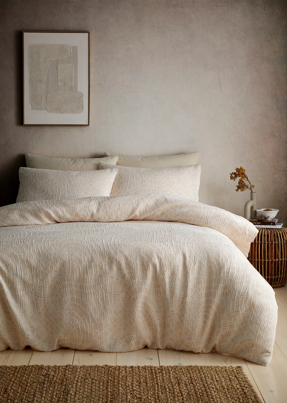 Appletree Fossil Jacquard Reversible Natural Duvet Cover Set - Single Image 1