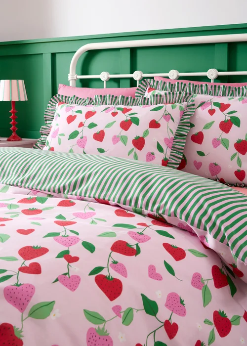 Bedlam Fun Strawberries Digitally Printed Pink Duvet Cover Set - Single Image 3