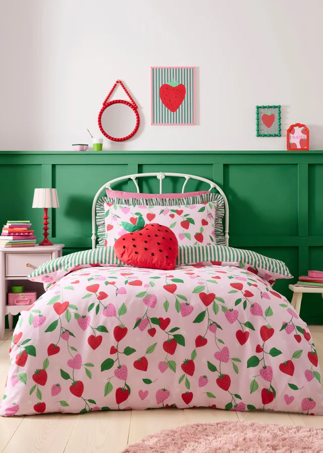Bedlam Fun Strawberries Digitally Printed Pink Duvet Cover Set