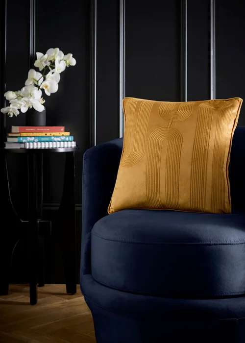 Laurence Llewelyn-Bowen Diva Embroidery Velvet Ochre Filled Cushion - 43W X 43D Image 1