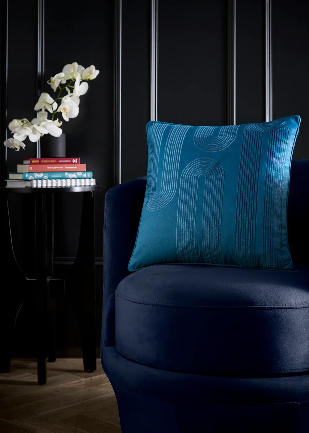 Laurence Llewelyn-Bowen Diva Embroidery Velvet Teal Filled Cushion - 43W X 43D Image 1