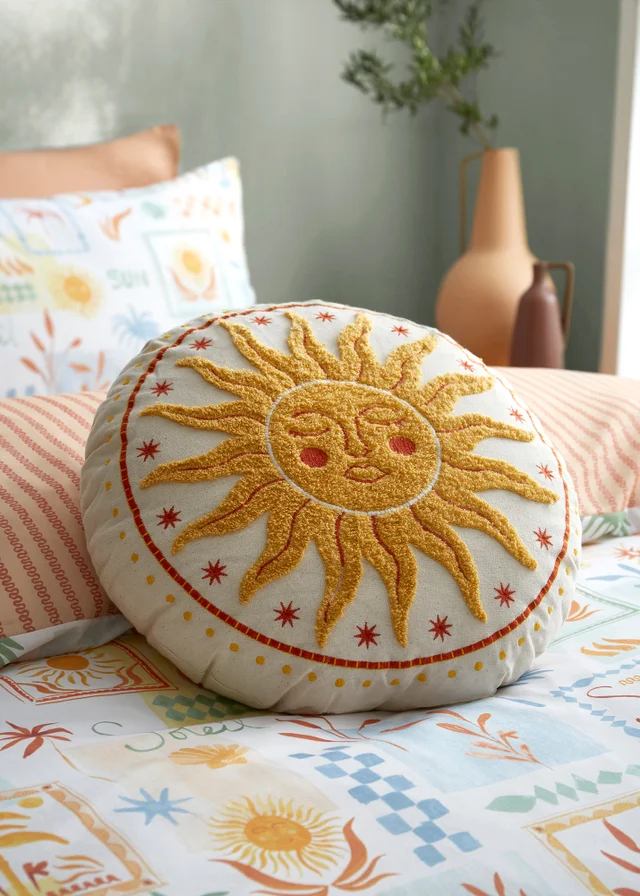 Fusion Soleil EmroideredYellow Round Cushion