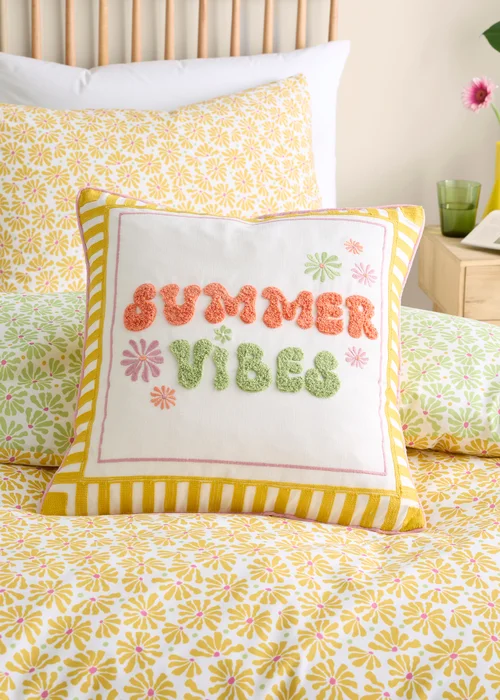 Fusion Summer Vibes Slogan EmroideredMulti Colour Filled Cushion - 43W X 43D Image 1
