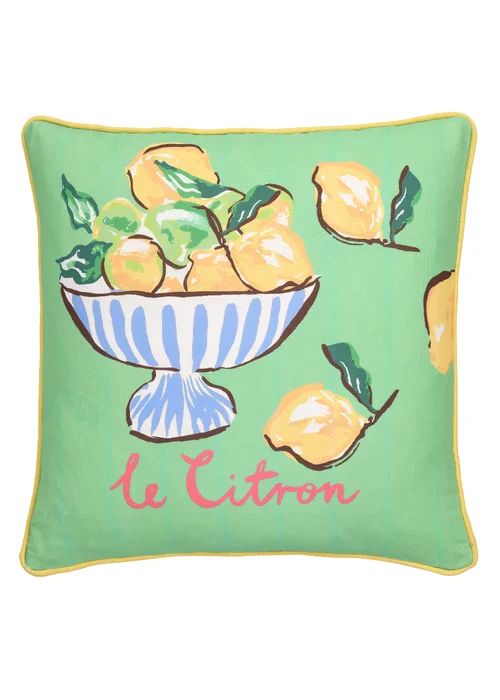 Fusion Lemon Fruit Bowl Outdoor Showerproof Multi Colour Filled Cushion - 43W X 43D Image 2