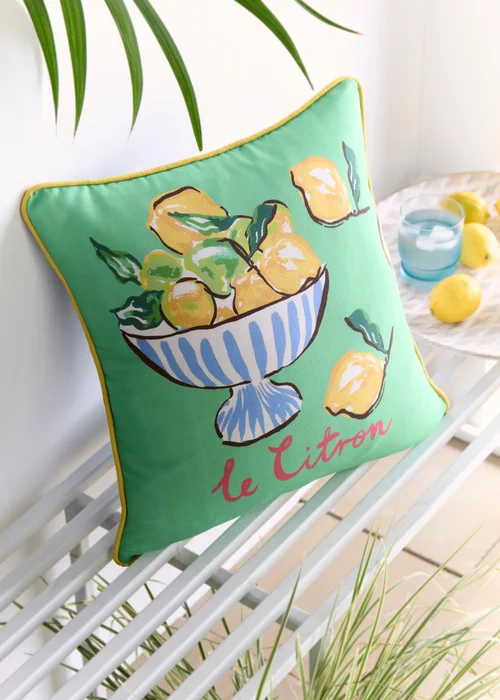 Fusion Lemon Fruit Bowl Outdoor Showerproof Multi Colour Filled Cushion - 43W X 43D Image 1