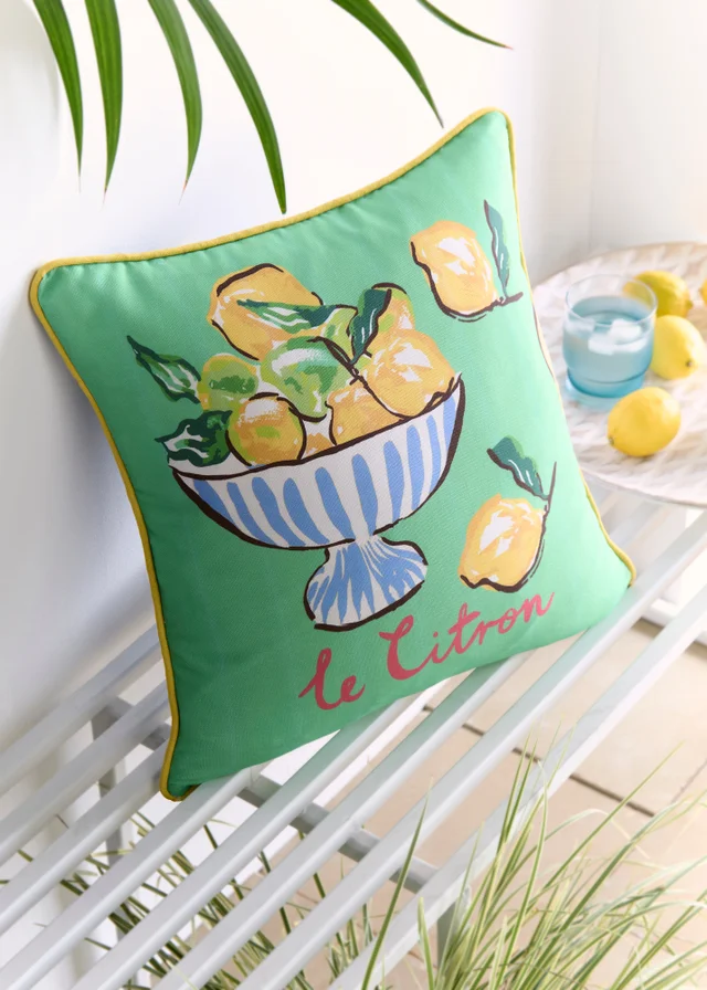 Fusion Lemon Fruit Bowl Outdoor Showerproof Multi Colour Filled Cushion