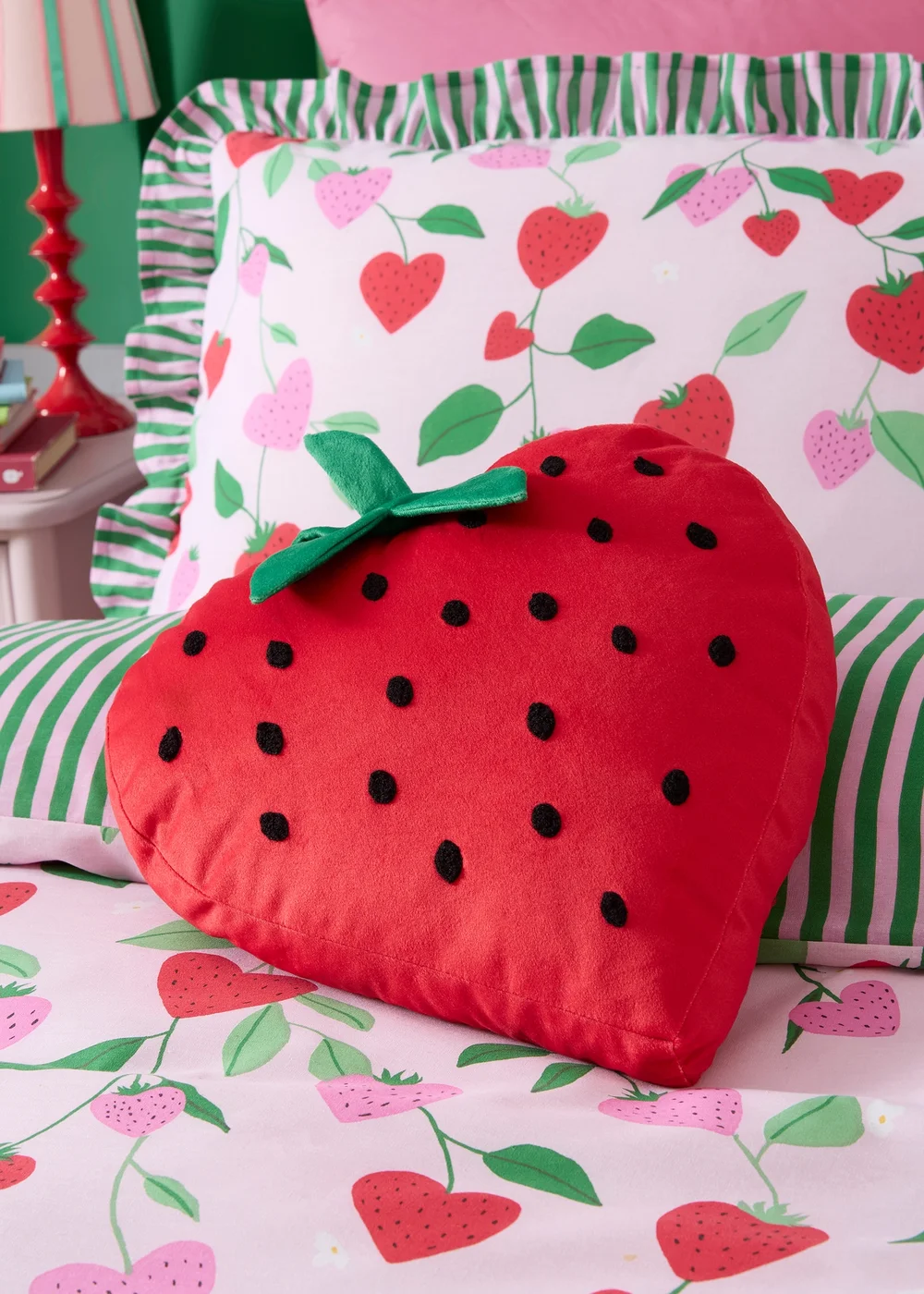 Bedlam Strawberry Velvet Red Shaped Cushion - One Size Image 1