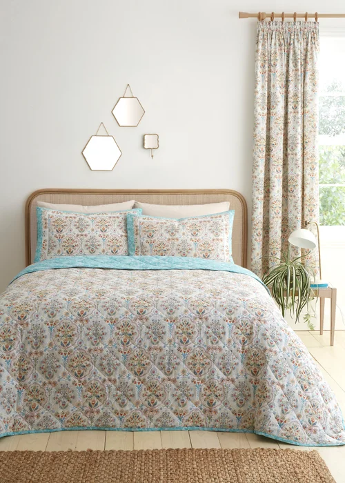 Dreams & Drapes Edena Decorative Floral Quilted Natural Bedspread - 200 x 230cm Image 1