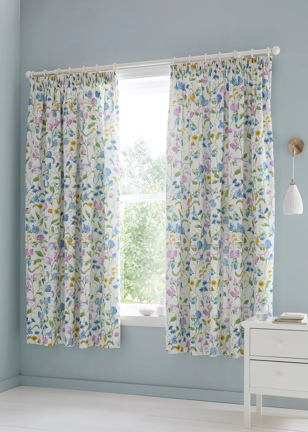 Dreams & Drapes Sweetpea Floral Easy Hang Lilac Pencil Pleat Curtains - 66W X 72D (168x183cm) Image 1