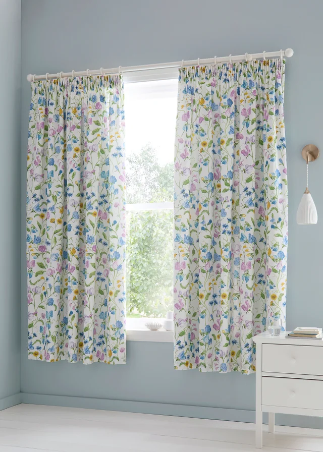 Dreams & Drapes Sweetpea Floral Easy Hang Lilac Pencil Pleat Curtains