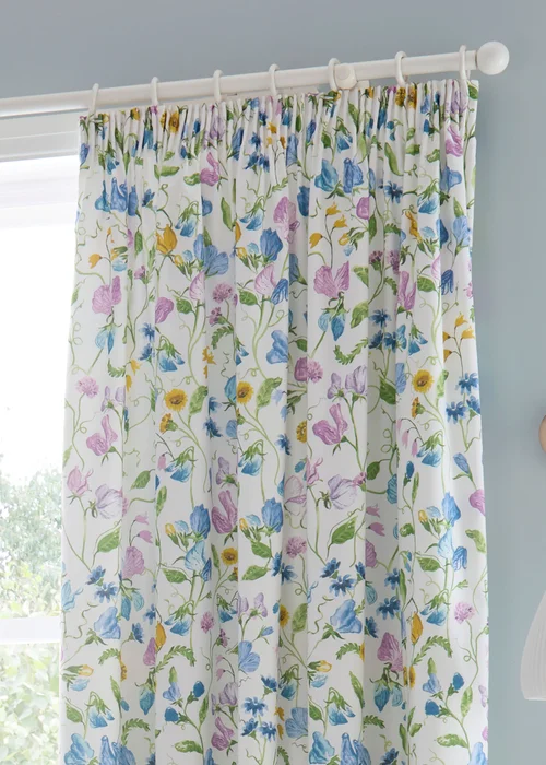 Dreams & Drapes Sweetpea Floral Easy Hang Lilac Pencil Pleat Curtains - 66W X 72D (168x183cm) Image 2