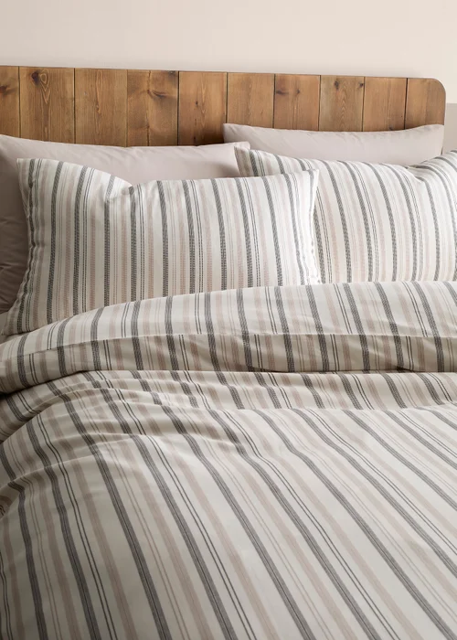Appletree Yarn Dyed Woven Thin Stripe Reversible Natural Duvet Cover Set - Single Image 2