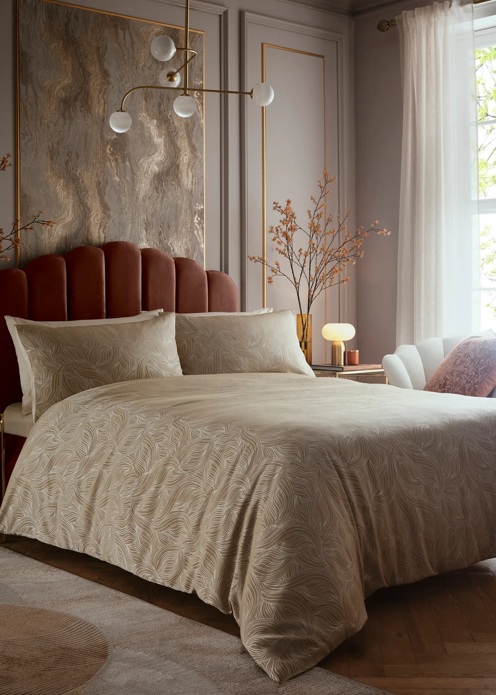 Laurence Llewelyn-Bowen Venus Grace Jacquard Natural Duvet Cover Set - Double Image 1