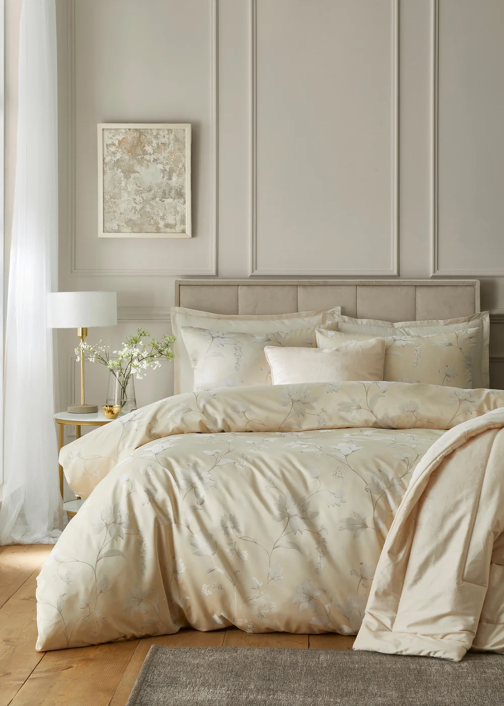 Soiree Lilly Floral Jacquard Jacquard Champagne Duvet Cover Set - Double Image 4