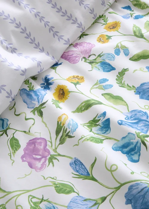 Dreams & Drapes Sweetpea Floral Reversible Lilac Duvet Cover Set - Single Image 3