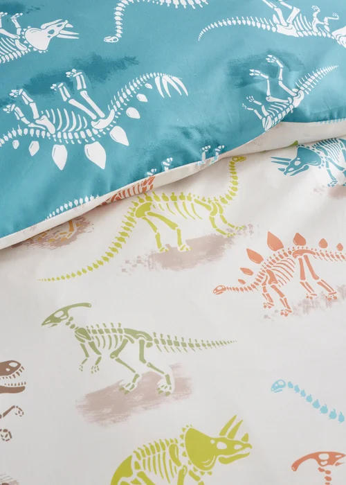 Bedlam Skeleton Dino Digitally Printed Natural Duvet Cover Set - Single Image 3