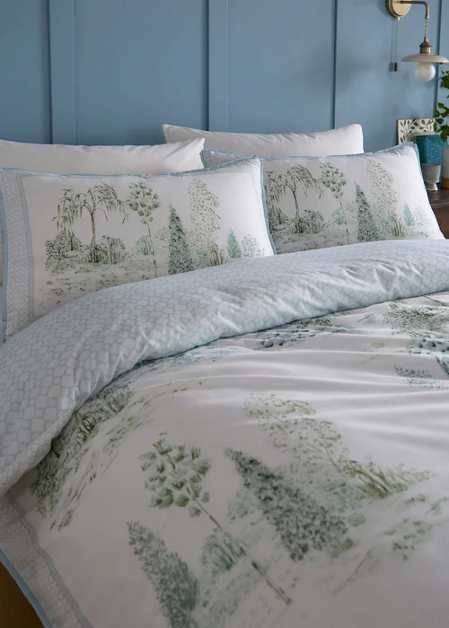 Appletree Willow Tree Scene Reversible Blue Duvet Cover Set - Double Image 2