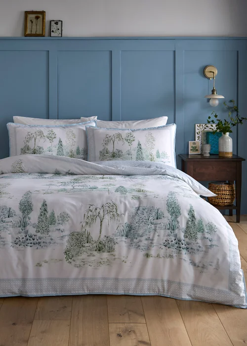 Appletree Willow Tree Scene Reversible Blue Duvet Cover Set - Double Image 1
