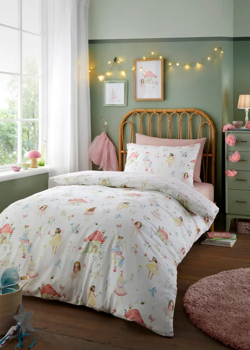 Bedlam Summer Fairies Digitally Printed Pink Duvet Cover Set - Single Image 1
