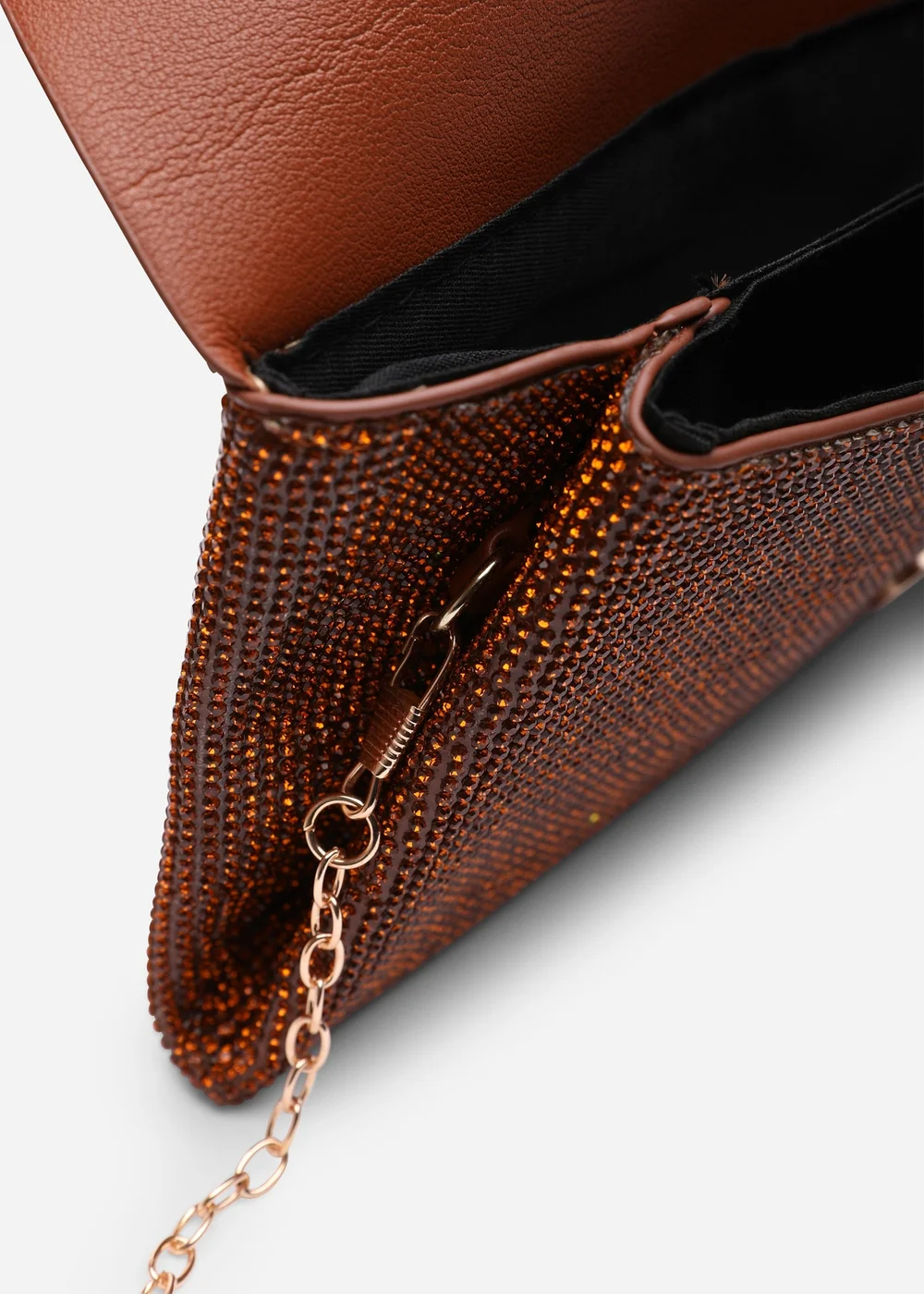 Where's That From Womens Latte Dark Brown Shimmering Textured Envelope Crossbody Bag with Chain - One Size Image 5