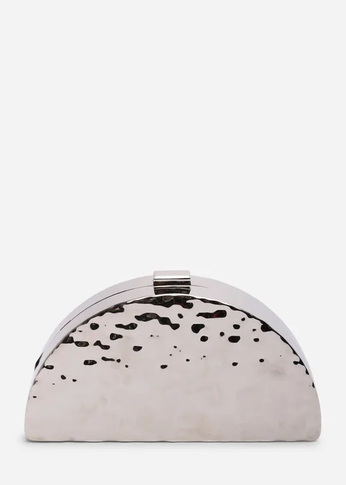 Where's That From Womens Olive Sculpted Metal Half-Moon Clutch Bag in Silver - One Size Image 2