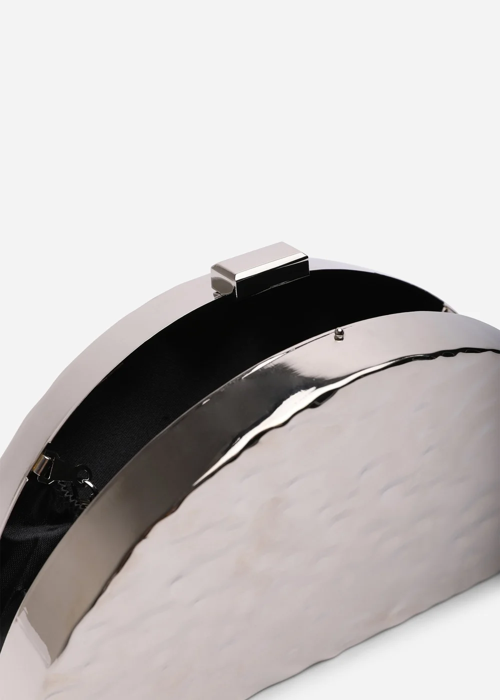 Where's That From Womens Olive Sculpted Metal Half-Moon Clutch Bag in Silver - One Size Image 4