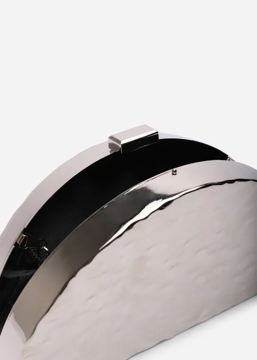 Where's That From Womens Olive Sculpted Metal Half-Moon Clutch Bag in Silver - One Size Image 4