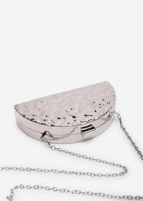 Where's That From Womens Olive Sculpted Metal Half-Moon Clutch Bag in Silver - One Size Image 5