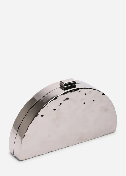 Where's That From Womens Olive Sculpted Metal Half-Moon Clutch Bag in Silver - One Size Image 3