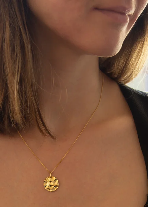 Golden Moments Sterling Silver Yellow Gold Plated Hammered Disc Pendant On Curb Chain - One Size Image 3